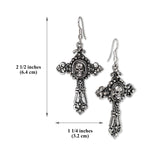 Gothic Skull on Filigree Cross Silver Pewter Earrings #1005
