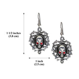Gothic Skull In Vines with Red Austrian Crystals Dangle Earrings #1007