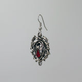 Gothic Spider with Red Stone Body In Thorns Dangle Earrings #1008