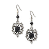 Gothic Black Rose Cameo Dangle Earrings In Thorns with Black Bead #1011BW