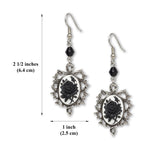 Gothic Black Rose Cameo Dangle Earrings In Thorns with Black Bead #1011BW