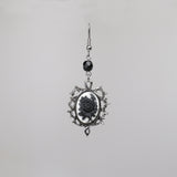 Gothic Black Rose Cameo Dangle Earrings In Thorns with Black Bead #1011BW