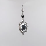 Gothic Black Rose Cameo Dangle Earrings In Thorns with Black Bead #1011BW