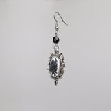 Gothic Black Rose Cameo Dangle Earrings In Thorns with Black Bead #1011BW