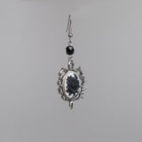 Gothic Black Rose Cameo Dangle Earrings In Thorns with Black Bead #1011BW