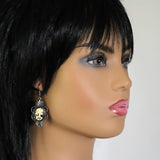 Gothic Lolita Skull Cameo Dangle Earrings Ivory on Black #1014I