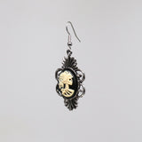 Gothic Lolita Skull Cameo Dangle Earrings Ivory on Black #1014I