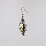 Gothic Lolita Skull Cameo Dangle Earrings Ivory on Black #1014I