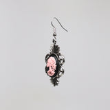 Gothic Lolita Skull Cameo Dangle Earrings Pink on Black #1014P
