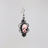 Gothic Lolita Skull Cameo Dangle Earrings Pink on Black #1014P