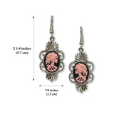 Gothic Lolita Skull Cameo Dangle Earrings Pink on Black #1014P