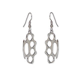 Brass Knuckles Polished Silver Finish Pewter Earrings #1026
