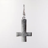Inverted Black Cross Hand Painted Enamel on Silver Pewter Earrings #1030
