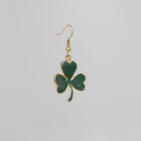 Irish Shamrock 24K Gold Finish Dangle Earrings Green Enamel St Patricks Day Sports Memorabilia #1037G