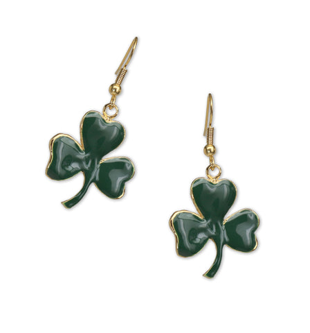 Irish Shamrock 24K Gold Finish Dangle Earrings Green Enamel St Patricks Day Sports Memorabilia #1037G