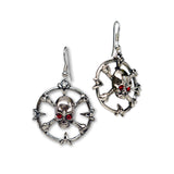 Gothic Skull and Crossbones with Red Crystal Eyes Dangle Earrings #1046