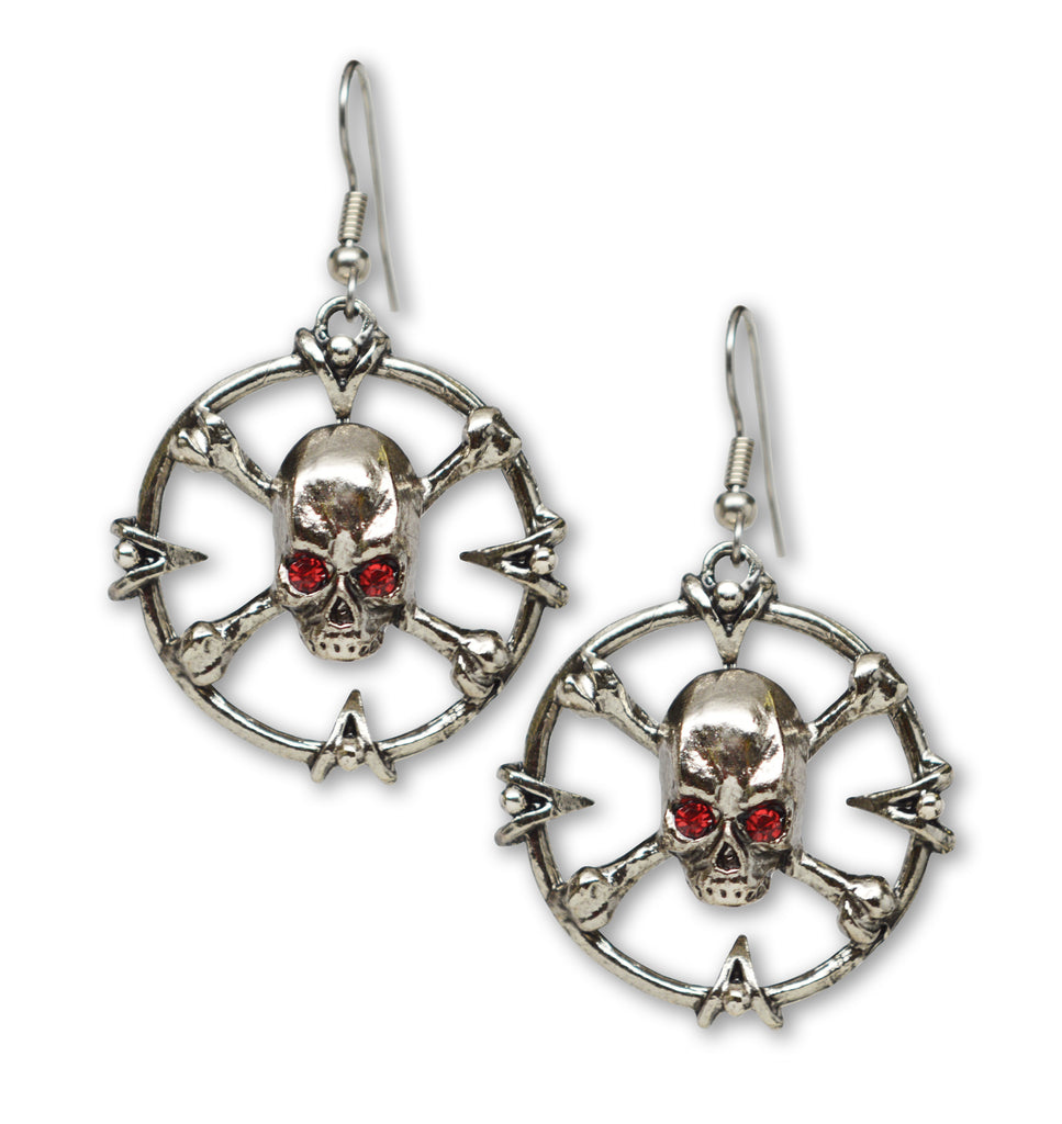 Gothic Skull and Crossbones with Red Crystal Eyes Dangle