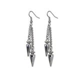 Punk Rock Hip Hop Double Spikes and Chains Dangle Earrings Silver Finish Pewter #1056