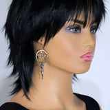 Mystical Maiden Holding Wiccan Pentacle Silver Finish Dangle Earrings #399