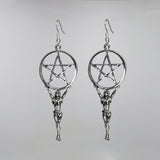 Mystical Maiden Holding Wiccan Pentacle Silver Finish Dangle Earrings #399