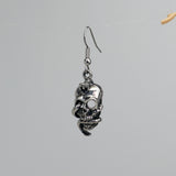 Gothic Skull with Snake Antiqued Silver Finish Dangle Earrings #506