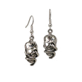 Gothic Skull with Snake Antiqued Silver Finish Dangle Earrings #506