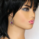 Gothic Spider with Purple Stone Body Silver Pewter Earrings #952P