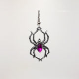 Gothic Spider with Purple Stone Body Silver Pewter Earrings #952P