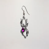 Gothic Spider with Purple Stone Body Silver Pewter Earrings #952P