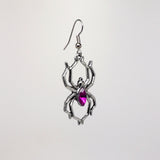 Gothic Spider with Purple Stone Body Silver Pewter Earrings #952P