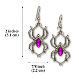 Gothic Spider with Purple Stone Body Silver Pewter Earrings #952P