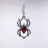 Gothic Spider with Red Stone Body Silver Pewter Earrings #952R