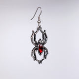 Gothic Spider with Red Stone Body Silver Pewter Earrings #952R