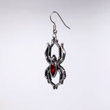 Gothic Spider with Red Stone Body Silver Pewter Earrings #952R