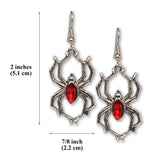 Gothic Spider with Red Stone Body Silver Pewter Earrings #952R