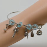 Paradise Parrot Head Wire Bracelet with Five Charms and Blue Beads B-JBBR