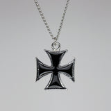 Maltese Cross Surfers Cross Silver and Black Pewter Pendant Necklace NK-1334