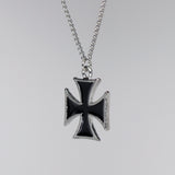 Maltese Cross Surfers Cross Silver and Black Pewter Pendant Necklace NK-1334