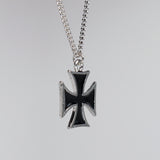 Maltese Cross Surfers Cross Silver and Black Pewter Pendant Necklace NK-1334