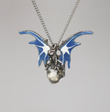 Mystical Blue Dragon with Clear Crystal Ball Pendant Necklace NK-136CL