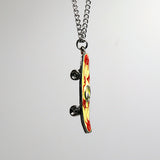 Skateboard with Peace Sign Red and Yellow Swirls Hand Painted Enamel On Pewter Pendant Necklace NK-157-5