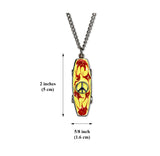 Skateboard with Peace Sign Red and Yellow Swirls Hand Painted Enamel On Pewter Pendant Necklace NK-157-5