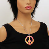 Orange Pink Hippie Tie Dye Peace Sign Enamel on Pewter Pendant Necklace NK-15 TDO