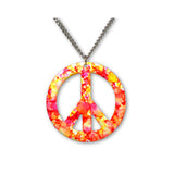 Orange Pink Hippie Tie Dye Peace Sign Enamel on Pewter Pendant Necklace NK-15 TDO