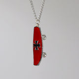 Skateboard with Maltese Cross Red and Black Enamel On Pewter Pendant Necklace NK-161-7