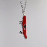 Skateboard with Maltese Cross Red and Black Enamel On Pewter Pendant Necklace NK-161-7