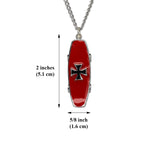 Skateboard with Maltese Cross Red and Black Enamel On Pewter Pendant Necklace NK-161-7