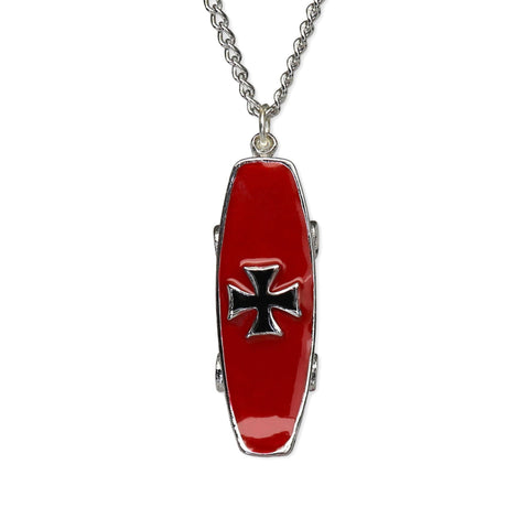 Skateboard with Maltese Cross Red and Black Enamel On Pewter Pendant Necklace NK-161-7
