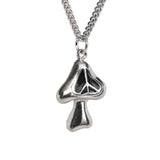 Mushroom with Peace Sign and Black Enamel Accent Silver Pewter Pendant Necklace NK-172