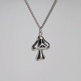 Mushroom with Peace Sign and Black Enamel Accent Silver Pewter Pendant Necklace NK-172